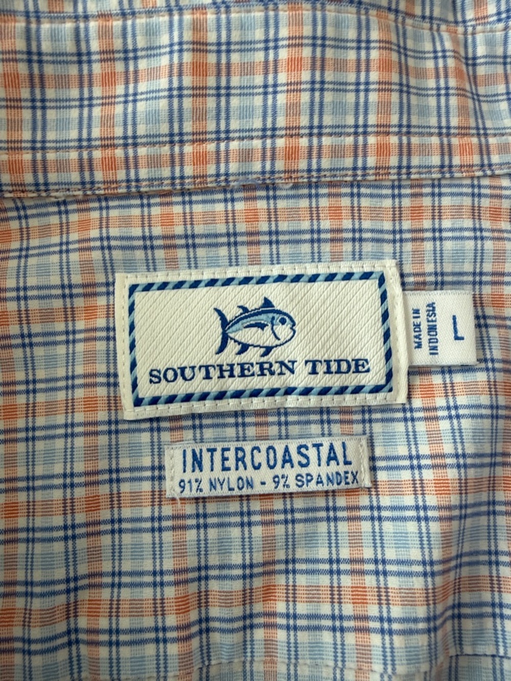Southern Tide Intercoastal Blue & Orange Plaid Button-Down Shirt Men’s Large - Picture 7 of 7